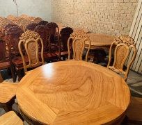 BÀN ĂN TRÒN 8 GHẾ GỖ GÕ ĐỎ