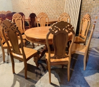 BÀN ĂN TRÒN 8 GHẾ GỖ GÕ ĐỎ