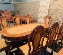 BÀN ĂN 8 GHẾ GỖ CĂM XE MẶT GÕ ĐỎ