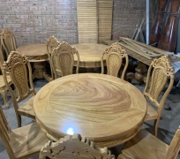 bàn ăn tròn gỗ gõ nam phi 8 ghế