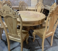 bàn ăn tròn gỗ gõ nam phi 8 ghế