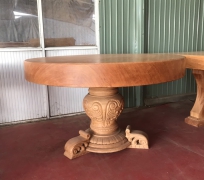 BÀN ĂN TRÒN NGUYÊN KHỐI Dày 15cm kính 135cm GÕ ĐỎ