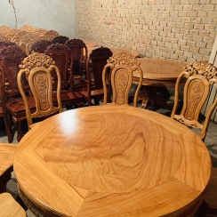 BÀN ĂN TRÒN 8 GHẾ GỖ GÕ ĐỎ