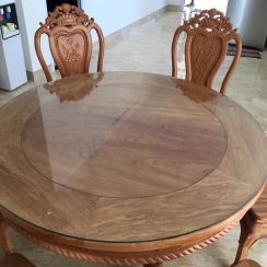 bàn ăn tròn gỗ gõ nam phi 8 ghế