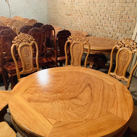 BÀN ĂN TRÒN 8 GHẾ GỖ GÕ ĐỎ