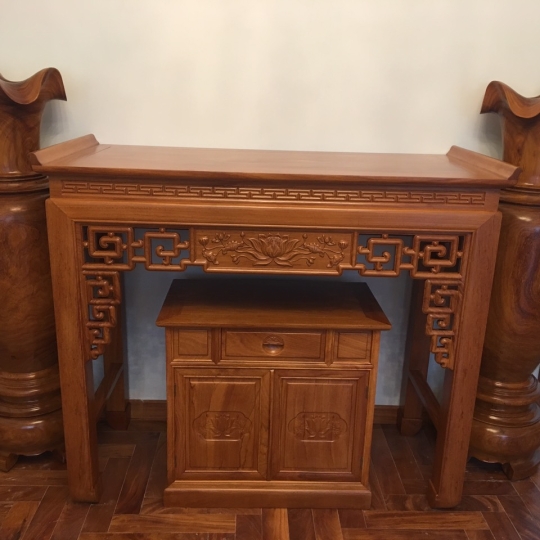 Bộ bàn cúng sen gỗ gõ đỏ SIZE 153CM