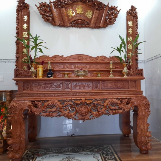 SẬP CÚNG MAI HÓA CHÂN 20 GỖ GÕ  R217 x C117 x S107 cm